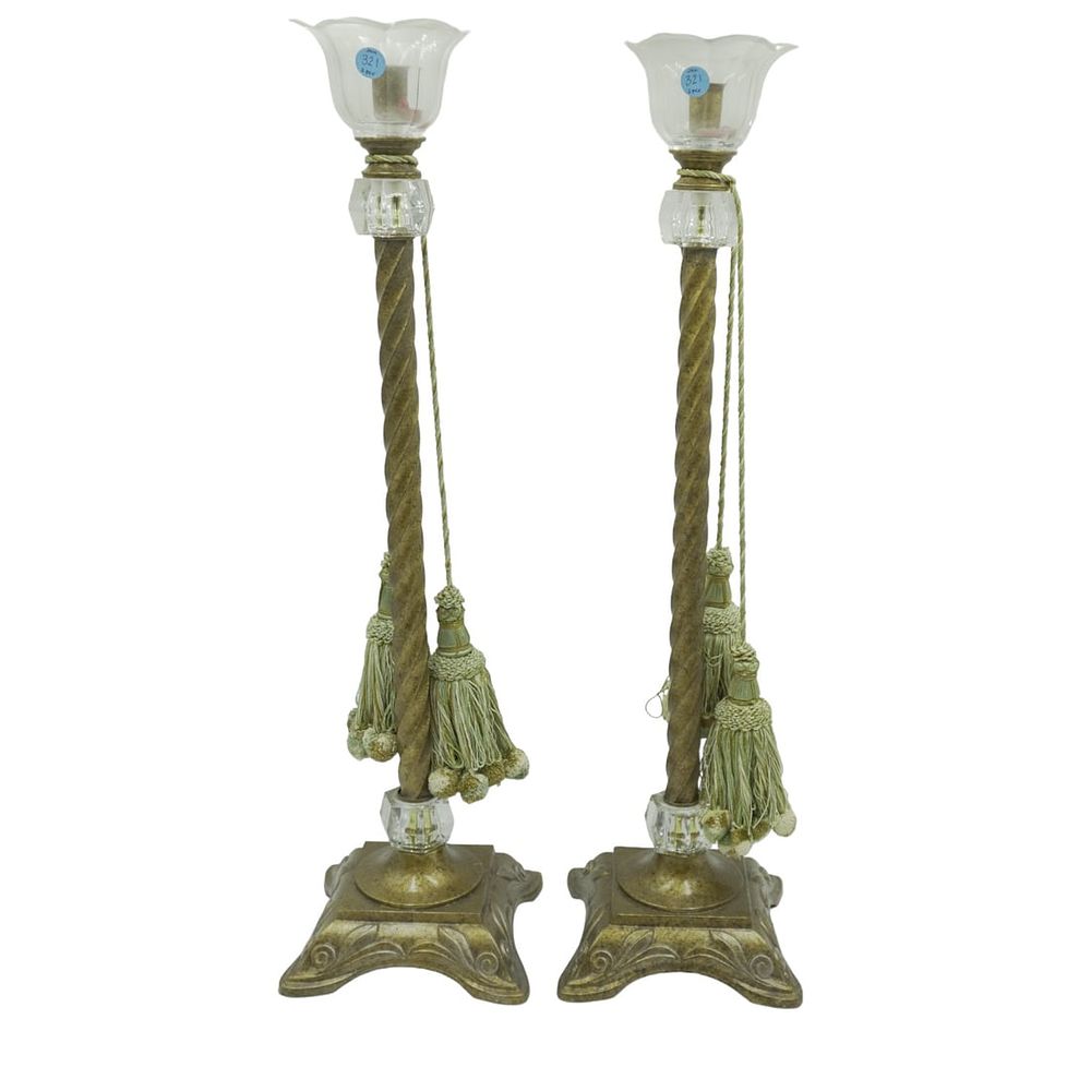 Lot 321: PAIR TWISTED DECORATIVE CANDLESTICKS