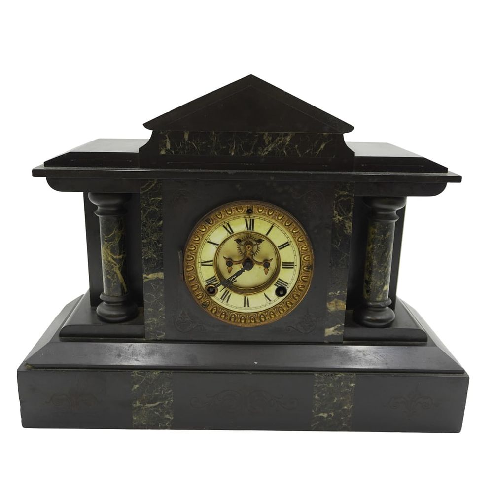 Lot 324: ANSONIA BLACK SLATE MANTLE CLOCK