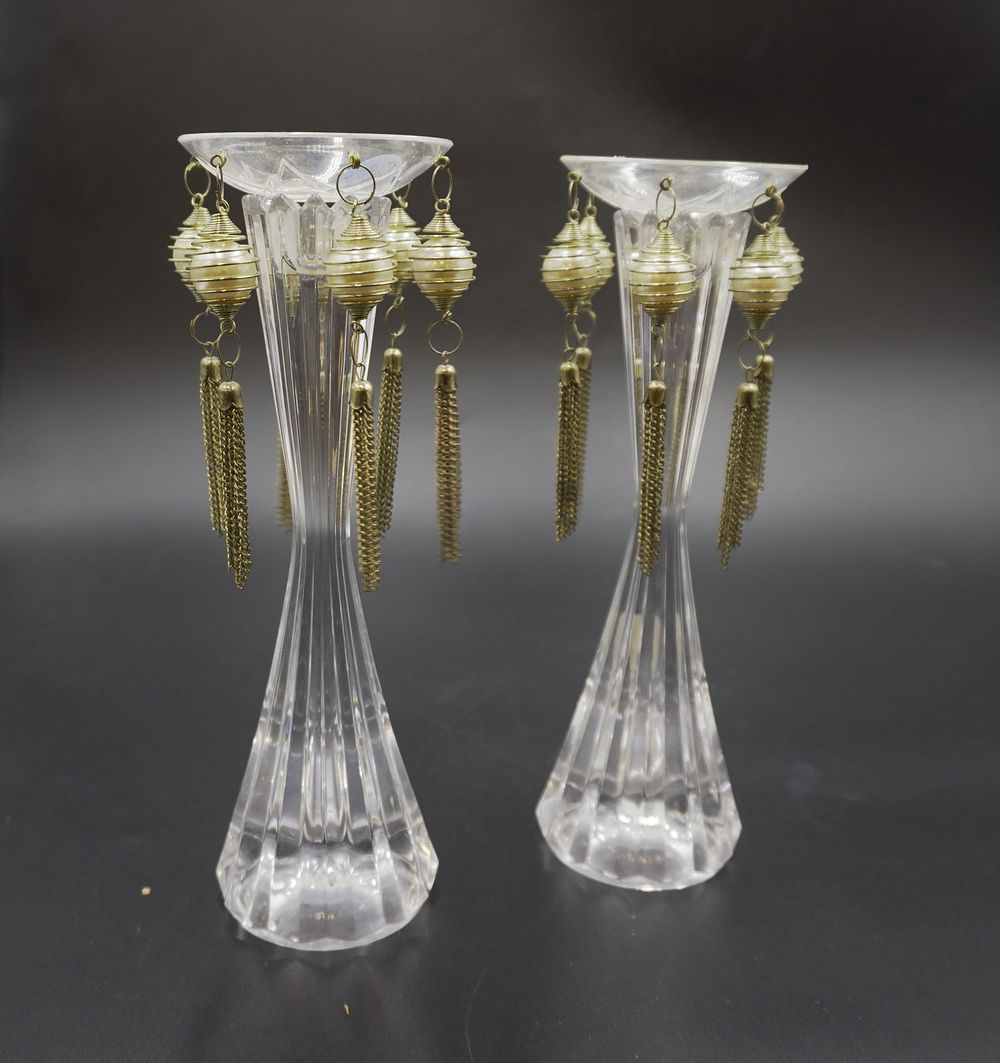 Lot 329: FRENCH ART DECO STYLE CRYSTAL CANDLESTICKS