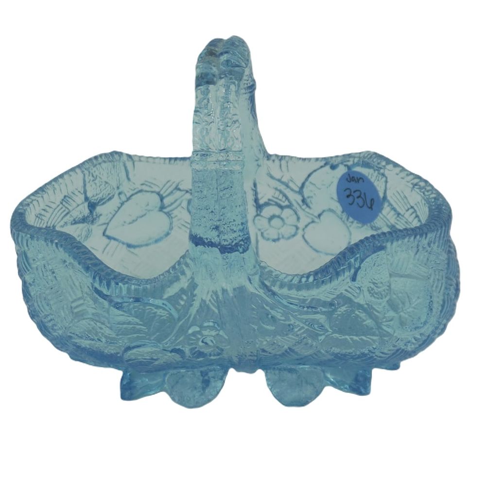 Lot 336: VINTAGE BLUE PRESSED GLASS BASKET