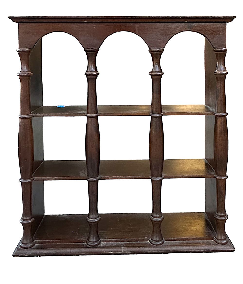 Lot 341: VINTAGE WOODEN 3 SPINDLES 3 SHELF DISPLAY SHELF