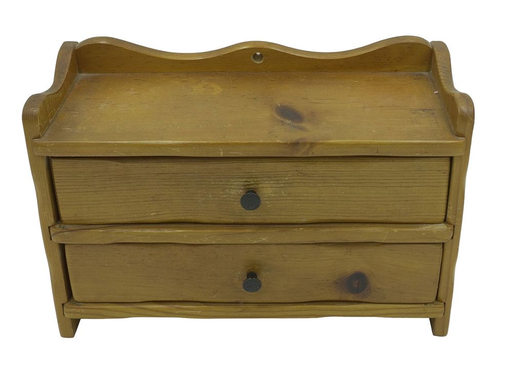 Lot 349: VINTAGE PINE TWO DRAWER DOLL CHEST