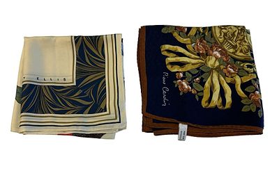 2 VINTAGE PIERRE CARDIN & PERRY ELLIS SILK SCARVES. 2 Vintage 1960-80s Pierre Cardin &amp; Perry 