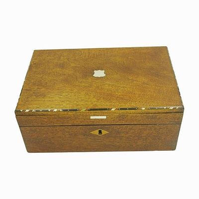 ANTIQUE INLAID TRAVEL / LAP DESK. 19th Century Inlaid Walnut Traveling Lap Desk, with diamond 