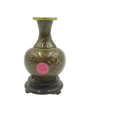 CLOISONNE VASE ON STAND. Vintage Bronze Cloisonne Small Vase On Stand. Gilded florals, turquoise 