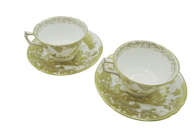 2 ROYAL CROWN DERBY GOLD AVES FOOTED CUP & SAUCER. 2 Royal Crown Derby "Aves" Footed Cup and 