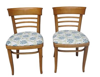 2 MCM BENTWOOD DINING CHAIRS. Pair Mid Century Bentwood Dining Chairs reupholstered in a 
