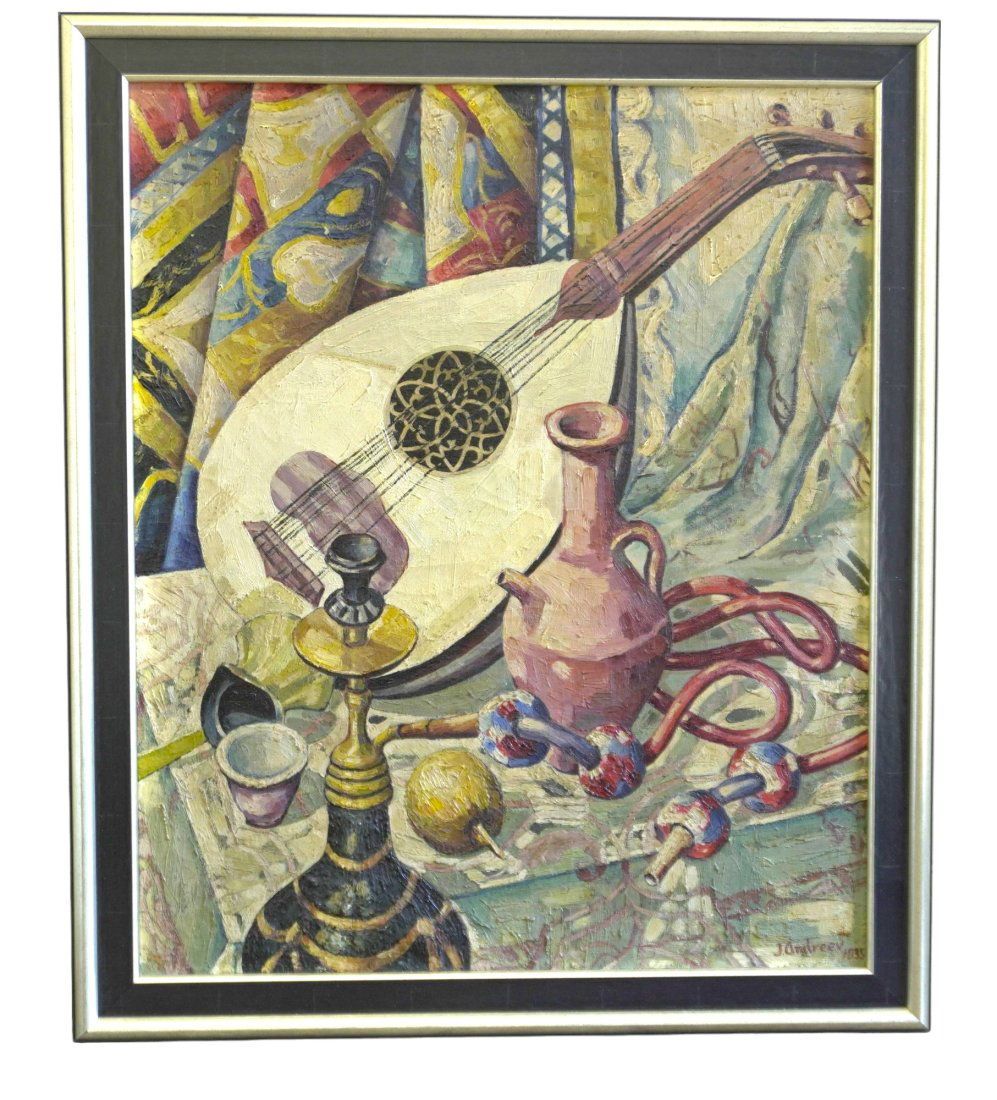 Lot 152: JOHN ANDREEV 1935 MODERNIST STILL LIFE OIL