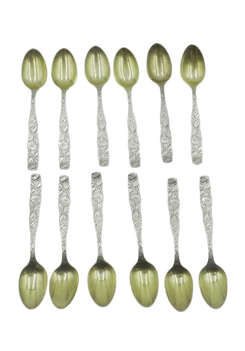 Lot 166: 12 ANTIQUE TOWLE ORNATE STERLING DEMITASSE SPOONS