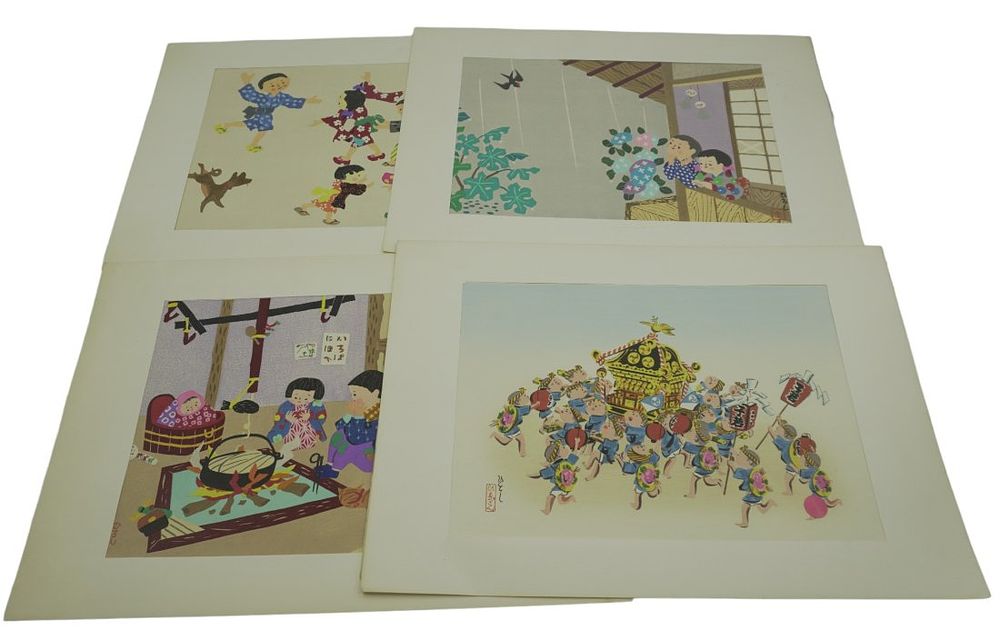 Lot 168: 5 HITOSHI KIYOHARA WOODBLOCK PRINTS CHILDREN