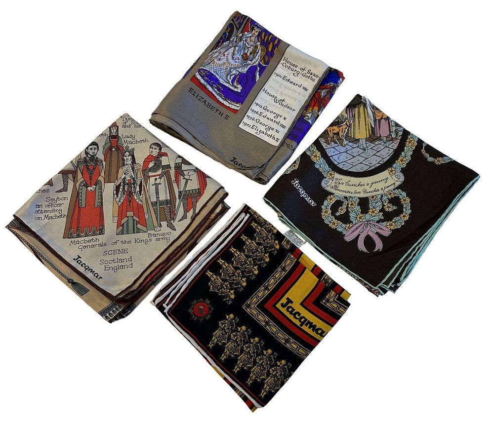 Lot 217: 4 VINTAGE JACQMAR SILK SCARVES