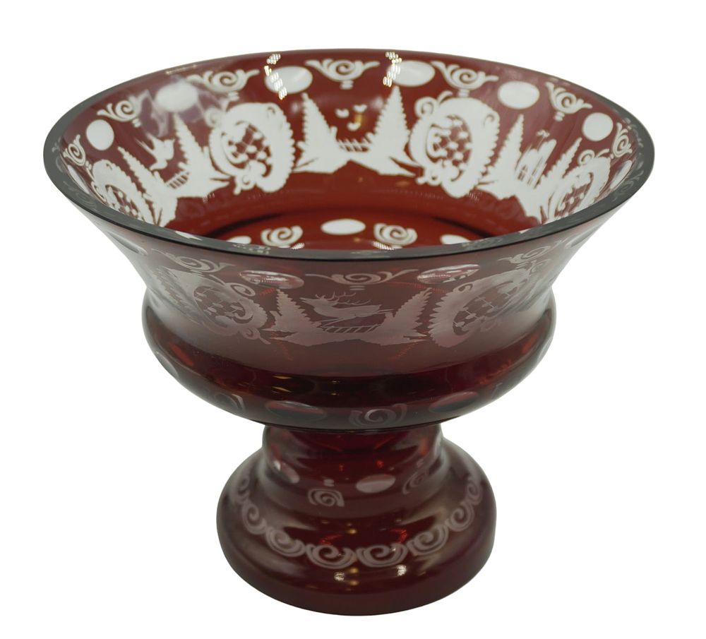 Lot 218: EGERMANN BOHEMIAN RUBY RED CUT GLASS COMPOTE