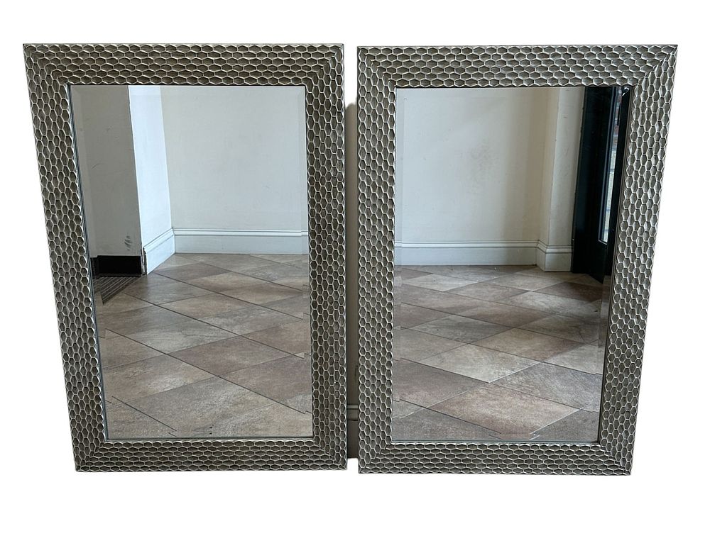 Lot 229: MATCHED PAIR SILVER BEVELED MIRRORS