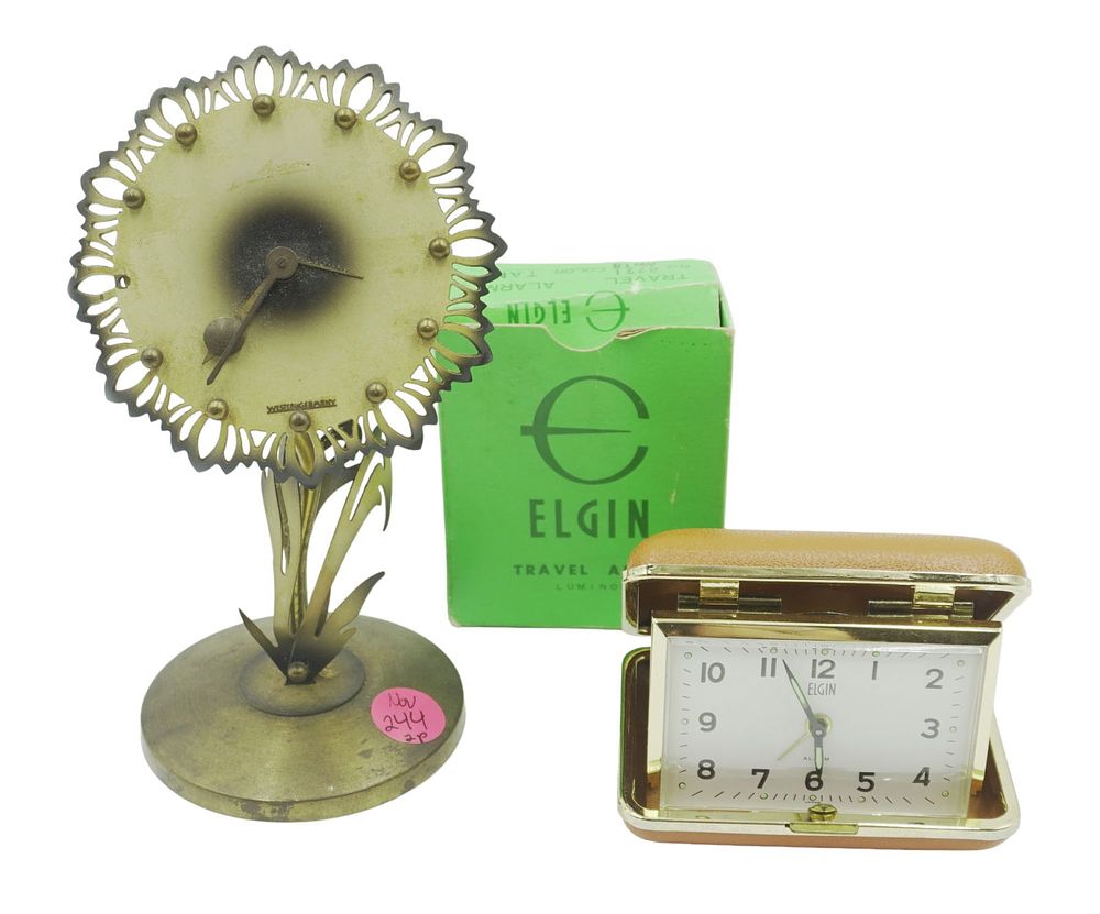 Lot 244: ELGIN TRAVEL ALARM & RICHARD RAU FLOWER ALARM