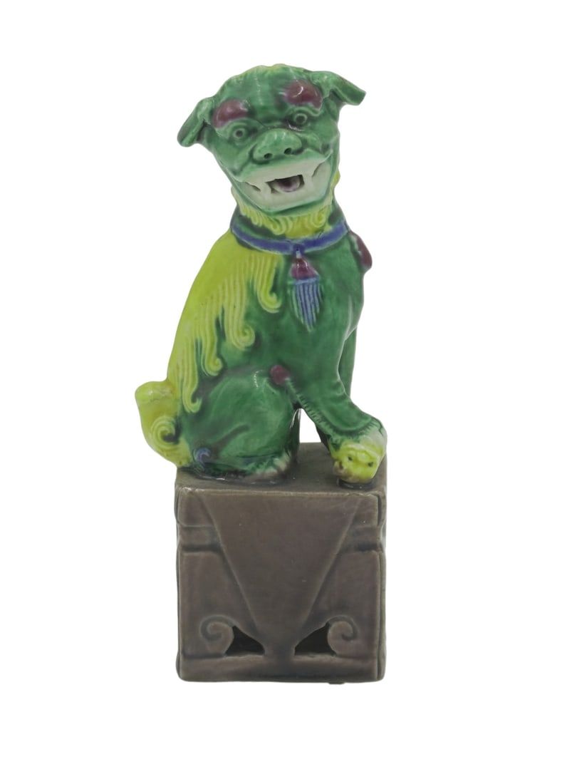 Lot 245: CHINESE MINIATURE FOO DOG SANCAI GLAZE