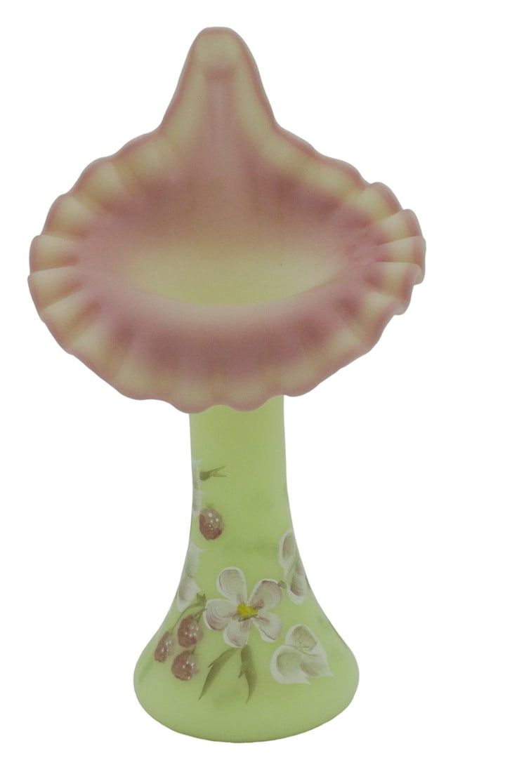 Lot 250: FENTON BURMESE JIP STRAWBERRY VASE