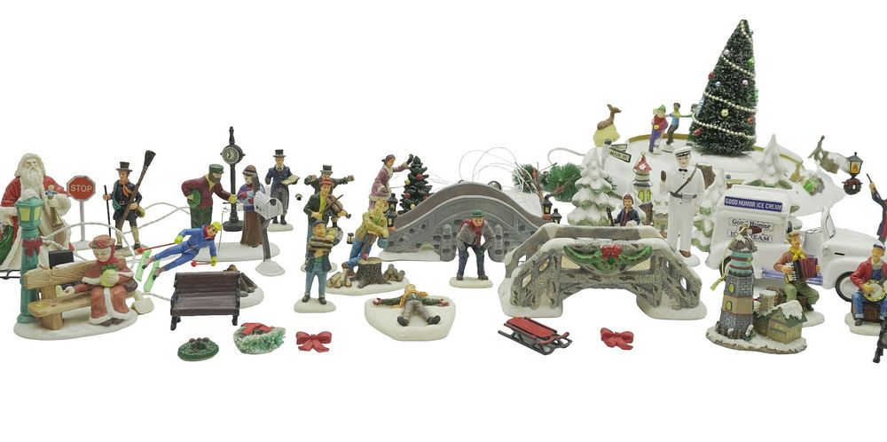 Lot 270: DEPARTMENT 56 AND LEMAX CHRISTMAS VILLAGE ACCESSORIES - 45 PIECES