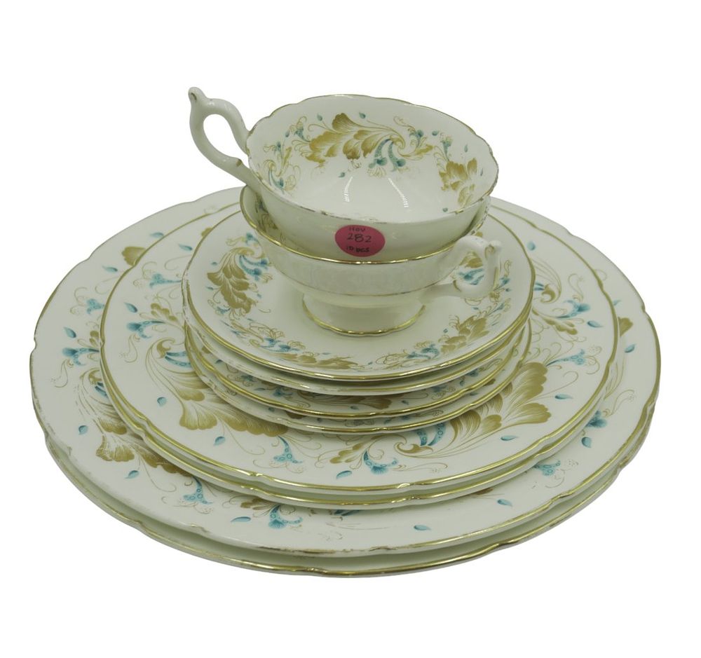 Lot 282: COALPORT "STRANGE ORCHID" PLATES, CUPS, SAUCERS - 10 PIECES