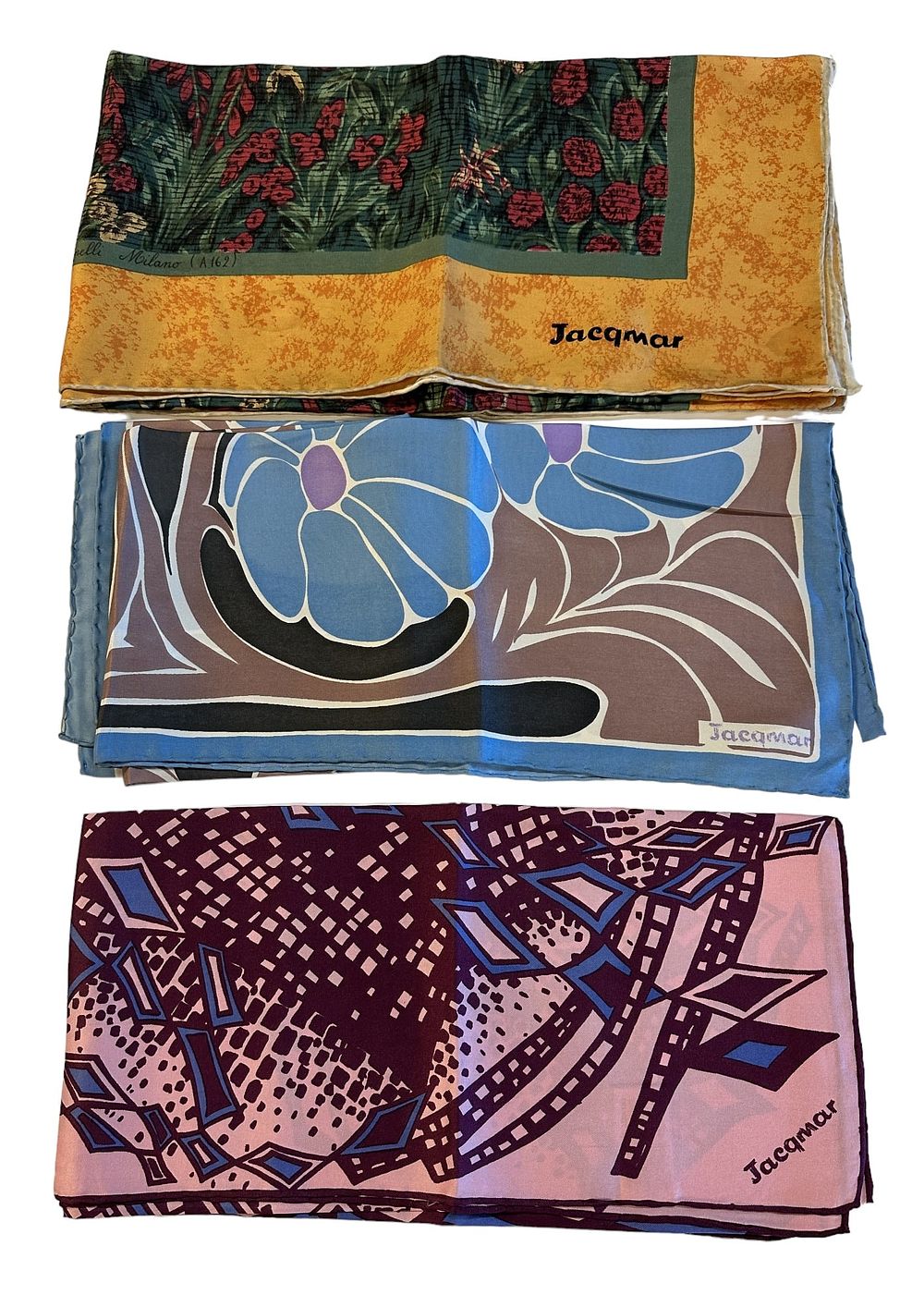 Lot 301: 3 VINTAGE JACQMAR SILK SCARVES