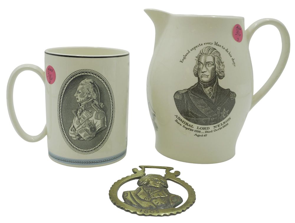 Lot 316: 3 PC WEDGWOOD & HORSE BRASS LORD NELSON