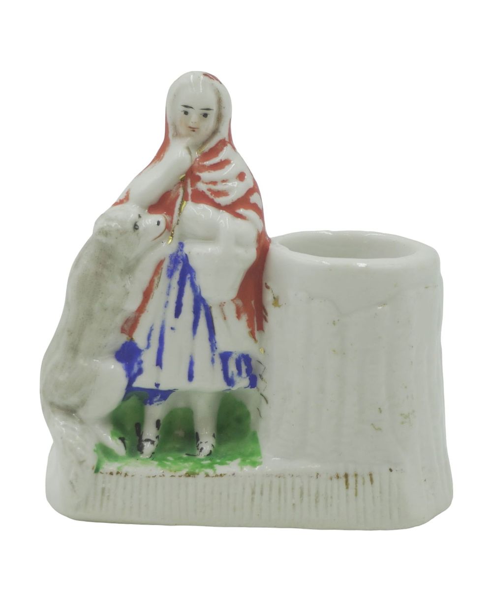 Lot 329: ANTIQUE STAFFORDSHIRE LITTLE RED RIDING HOOD SPILL VASE