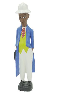 BAULE COLONIAL STATUE IVORY COAST. Vintage Baule Colonial Carved Polychrome Painted Wood Statue 