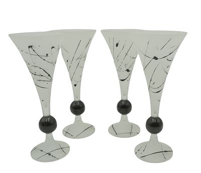 5 VINTAGE TALL ART GLASS CHAMPAGNE FLUTES. 5 Vintage Tall Art Glass Champagne Flutes. Frosted 