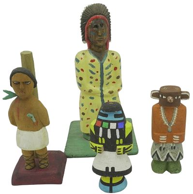 4 HAND CARVED NATIVE AMERICAN HOPI & FOLK ART. 2 Hand Carved Native American Hopi Figures and 2 
