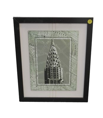 CHRYSLER BUILDING NYC MAP PRINT. Chrysler Building with Map of New York in Background. 