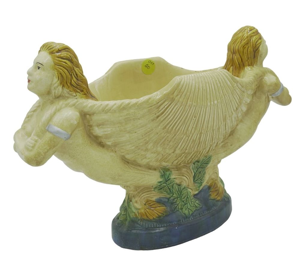 Lot 20: LARGE VINTAGE MAJOLICA STYLE MERMAID CENTERPIECE