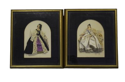 PAIR ANTIQUE FRENCH FASHION SHADOW BOX. Pair of French vintage antique shadow boxes of a 