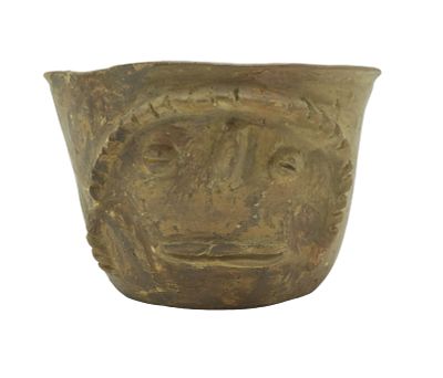 PRE-COLUMBIAN COLIMA HEAD POT. Pre-columbian Colima Head Pot. Wide-mouth vessel with face 