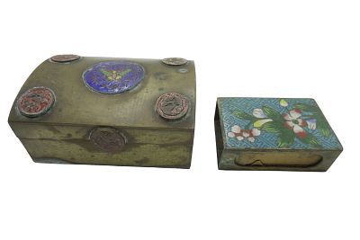 2 PIECE EARLY 20TH CENTURY ANTIQUE CHINESE CLOISONNE. Antique Chinese cloisonne matchbox holder 