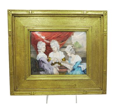 THE LADIES WALDEGRAVE ENAMEL PLAQUE. Vintage 20th c. 1940s Enameled Plaque "The Ladies 