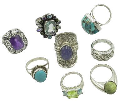 LOT OF 925 STERLING SILVER RINGS - 8 PIECES. Lot of stamped sterling silver 925 rings. 6 rings 