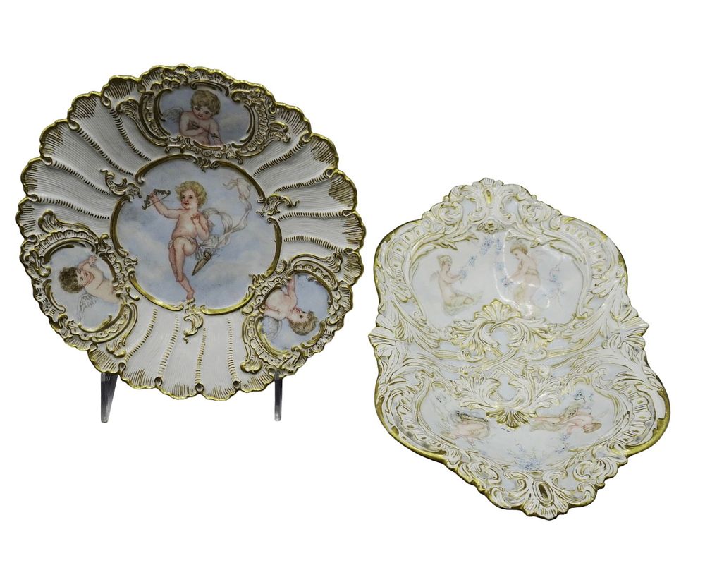 Lot 57: 2 MEISSEN HAND PAINTED CHERUB BOWL & PLATE