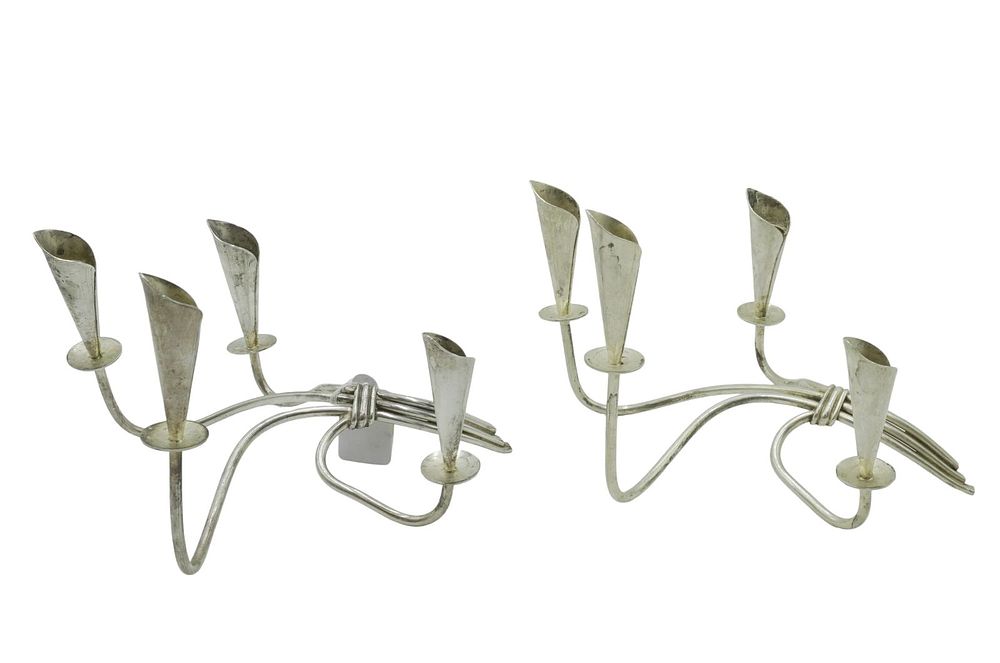 Lot 58: PAIR MCM HANS JENSEN CALLA LILY CANDLE HOLDERS
