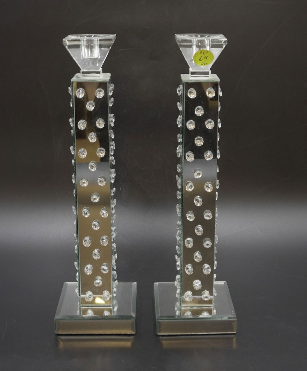 Lot 69: MIRROR & LUCITE CANDLESTICKS