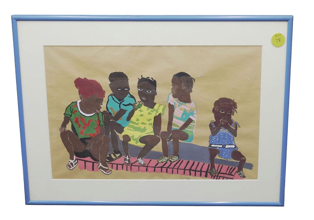 Lot 78: FOLK ART PAINTING CHILDREN