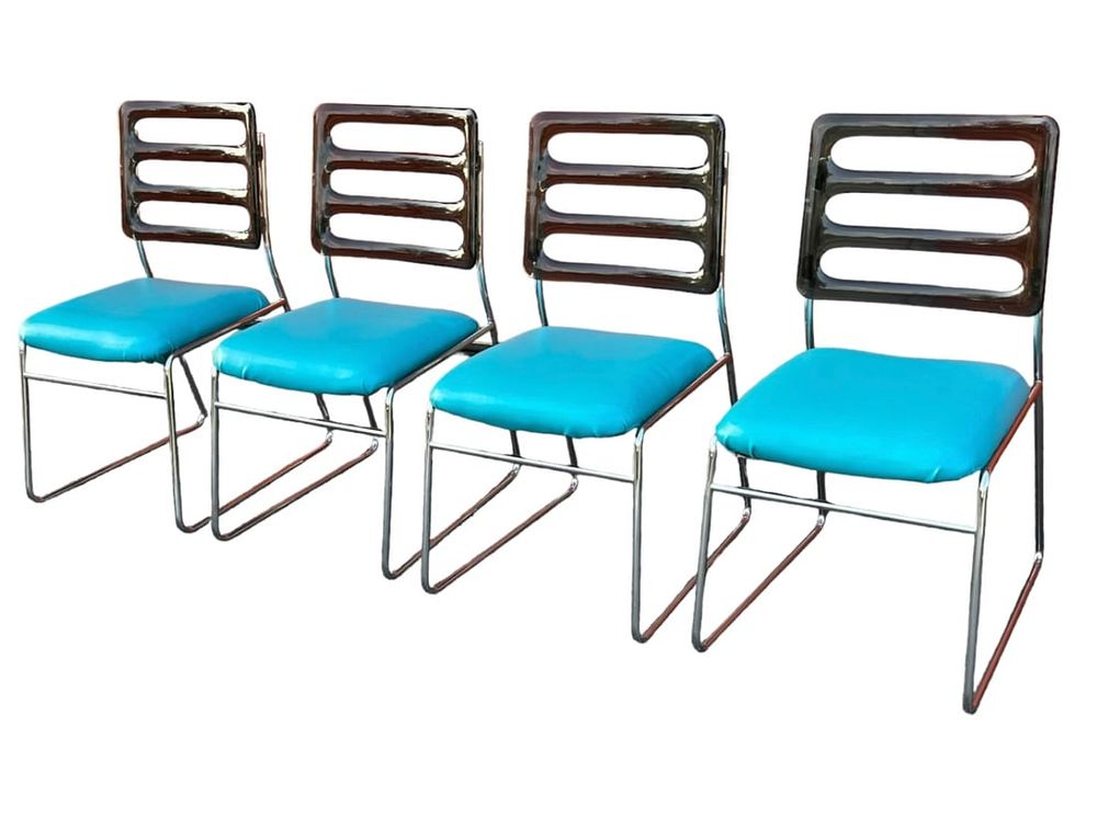 Lot 92: 4 MID CENTURY SMOKED LUCITE & CHROME FRAME DINING CHAIRS