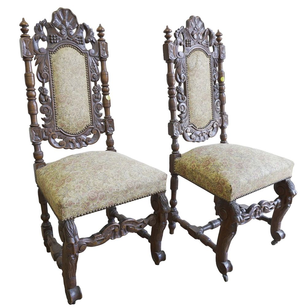 Lot 97: PAIR 19TH C FINELY CARVED RENAISSANCE CHAIRS