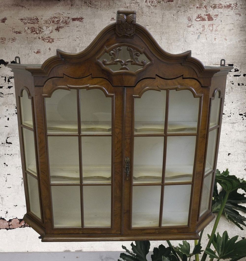 Lot 110: 19th c DUTCH BURL WALNUT WALL CABINET VITRINE