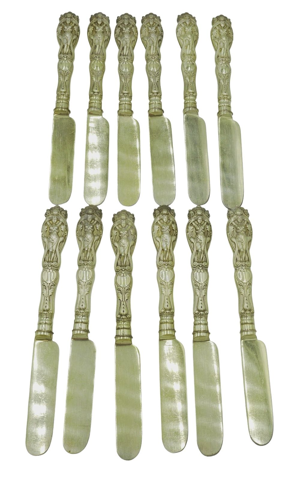 Lot 144: 12 ANTIQUE STERLING ENGLISH ART NOUVEAU BREAKFAST KNIVES