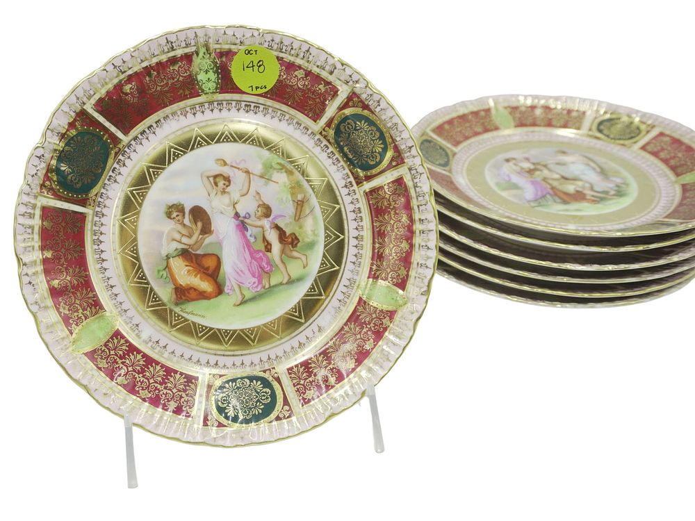Lot 148: ANTIQUE ROYAL VIENNA HAND EMBELLISHED PLATES - 7 PIECES