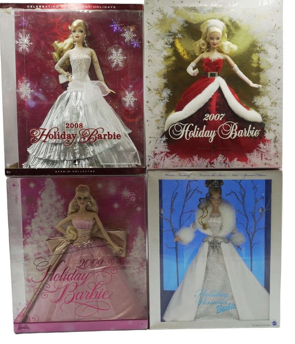 Lot 302: 4 HOLIDAY COLLECTION BARBIES  2003, 2007- 2009