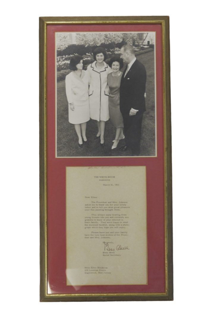 Lot 328: PHOTO & FRAMED LETTER PRESIDENT LYNDON JOHNSON