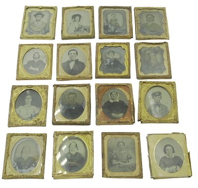 GROUP OF 16 ANTIQUE AMBROTYPES. Grouping of 16 Antique Ambrotypes. All 2"x2.5". Weight 1 lb 3 