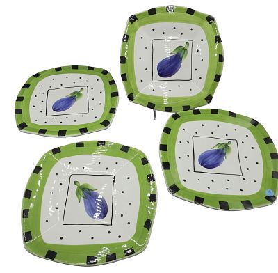 LARGE 7 pc CERAMICA ITALY PASTA SET. Large Pasta Bowl 14.5"x13"x3" and 6 Chargers 12.5"x12.5". 