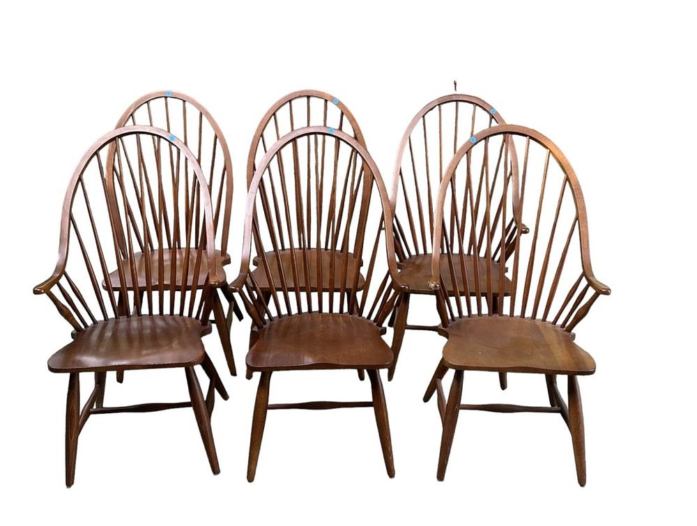 Lot 10: 6 VINTAGE LEWIS WINDSOR DINING CHAIRS