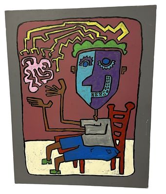 CONTEMPORARY OIL ON CANVAS SEATED FIGURE. Contemporary Abstract Oil on Canvas, Seated Figure. 